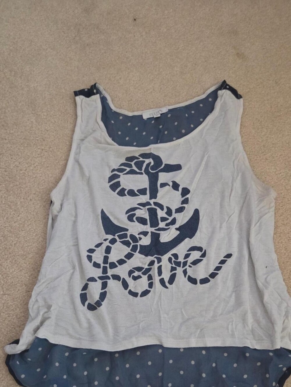dELiA*s White & Navy Anchor Rope 'Love' Layered Tank